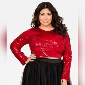 LONG SLEEVE SEQUIN CROP TOP